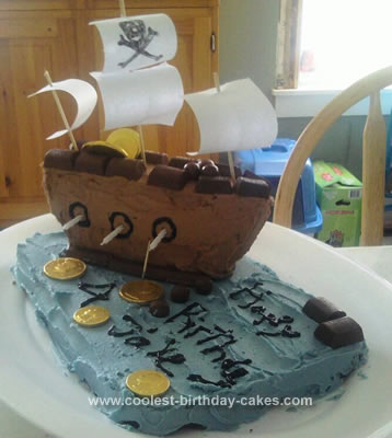 Homemade Pirate Ship on the Seven Seas Cake