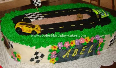 Homemade Race Car and Race Track Cake