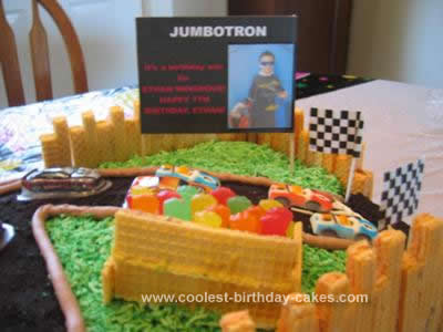 Homemade Race Track Cake with a 7