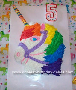 Homemade  Rainbow Unicorn Birthday Cake