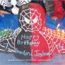 Homemade Red and Black Spiderman Birthday Cake