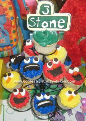 Homemade Sesame Street Elmo Cookie Monster Big Bird Cupcakes