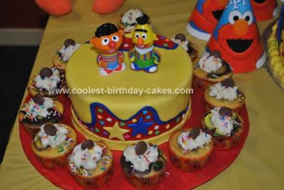 Homemade Sesame Street Gang Birthday Cake