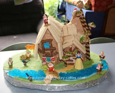 Homemade Snow White and the Seven Dwarfs Cottage Birthday Cake