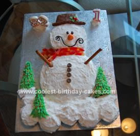 Homemade  Snowman Birthday Cake