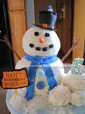 Homemade Snowman Cake for 5th Birthday