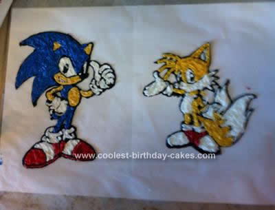 Homemade Sonic the Hedgehog and Tails Cake