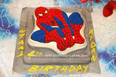 Homemade Spiderman on a Wall Birthday Cake