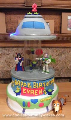Homemade  Spinning Toy Story Alien UFO Invasion Musical Carousel Birthday Cake