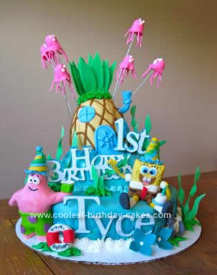 Homemade Sponge Bob 1st Birthday Cake