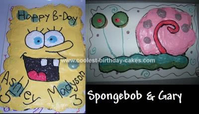Homemade Spongebob And Gary Birthday Cake