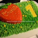 Homemade Strawberry Meadow Grass Birthday Cake