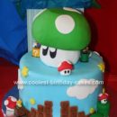 Homemade Super Mario Brothers with Green Mushroom Topper Cake