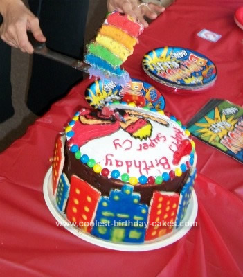 Homemade Superhero Rainbow Layer Cake