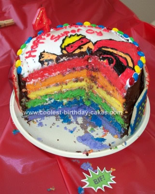 Homemade Superhero Rainbow Layer Cake