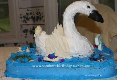 Homemade Swan On The Lake Birthday Cake