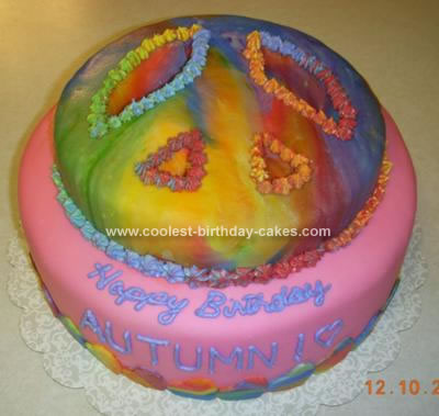 Homemade Tie Dyed Peace Sign Cake