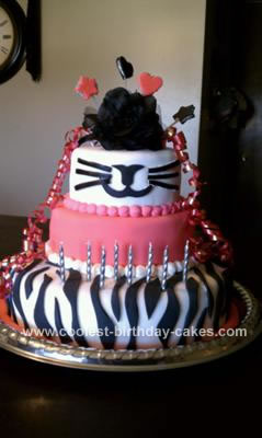 Homemade Tiger Striped and Pink Birthday Cake