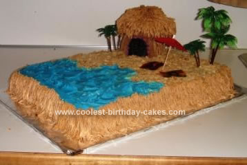 Homemade Tiki Hut Beach Cake
