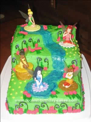 Homemade Tinkerbell and Friends Birthday Cake