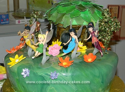 Homemade Tinkerbell and Friends Tree House Birthday Cake