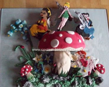 Homemade Tinkerbell And Toadstool Cake