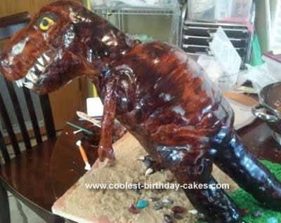 Homemade T-Rex 3D Dinosaur Birthday Cake