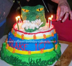 Homemade T-Rex Dinosaur Birthday Cake
