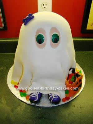Homemade Trick or Treater in Ghost Costume Cake