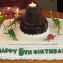 Homemade Volcano and Dinosaurs Birthday Cake