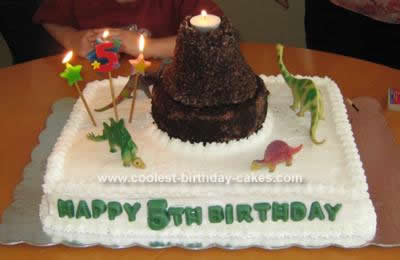 Homemade Volcano and Dinosaurs Birthday Cake
