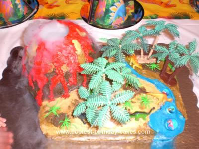 Smoking Volcano And Dinosaur Cake