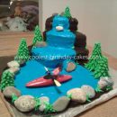 Homemade Waterfall and Kayak Birthday Cake