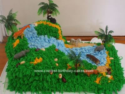 Homemade  Waterfall Jungle Birthday Cake