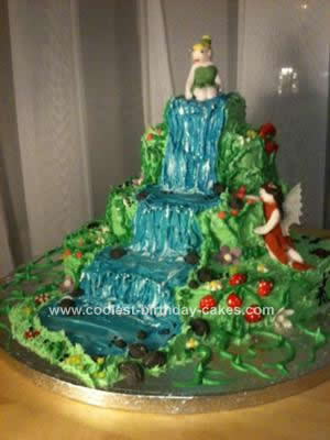 Homemade Waterfall Tinkerbell Fairy Garden Cake