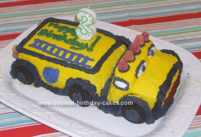 Homemade Yellow Fire Truck 3rd Birthday Cake