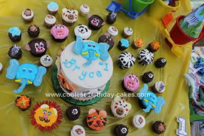 Homemade Zoofari 1st Birthday Cake and Cupcakes