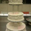 White and Pink Flowers Wedding Cake