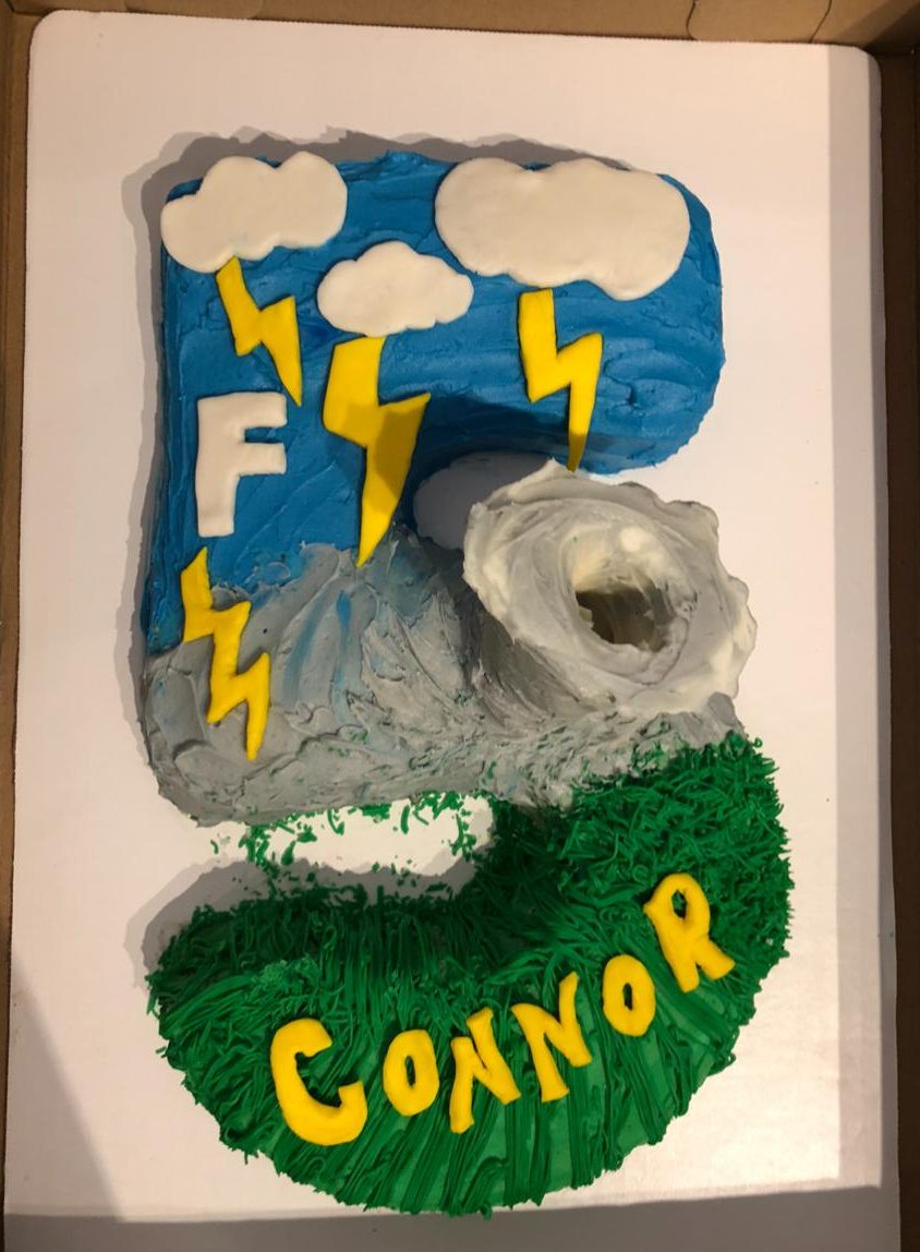 Awesome F5 Tornado cake for 5 yr old weather enthusiast!